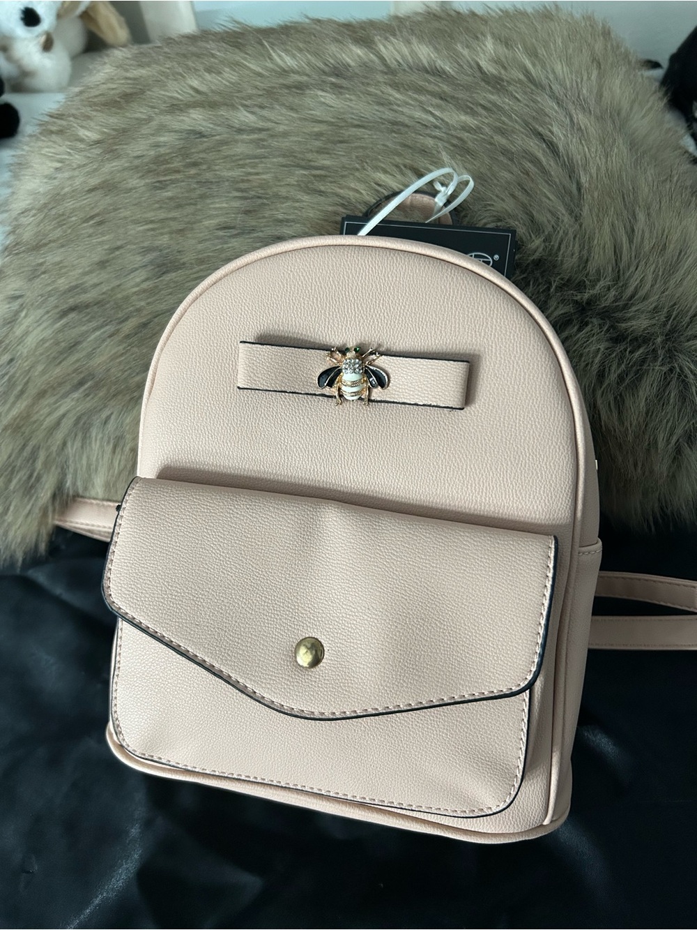 Mini Backpack with Bee Accent - Blush